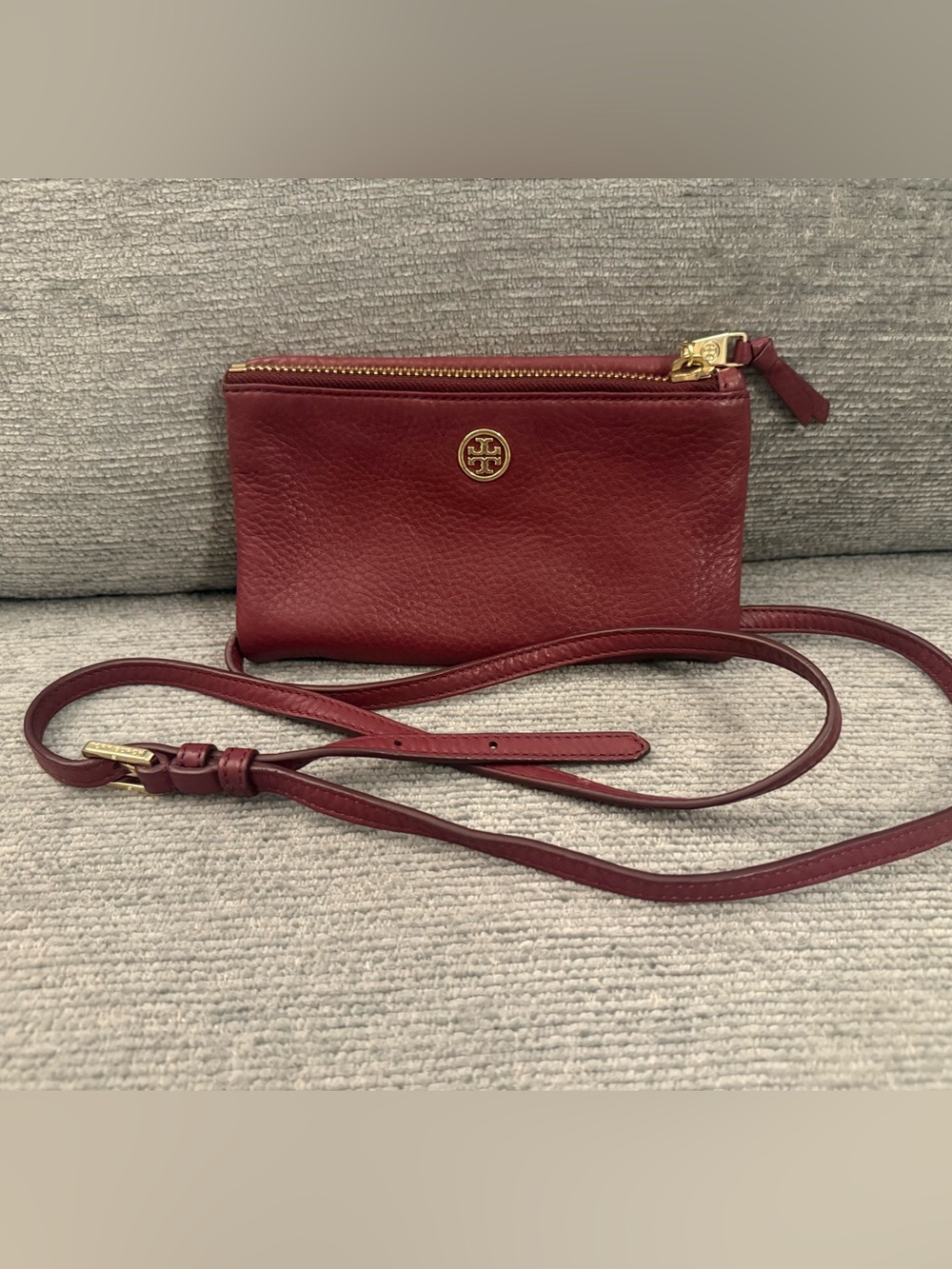 Tory Burch Burgundy Crossbody Leather Wristlet